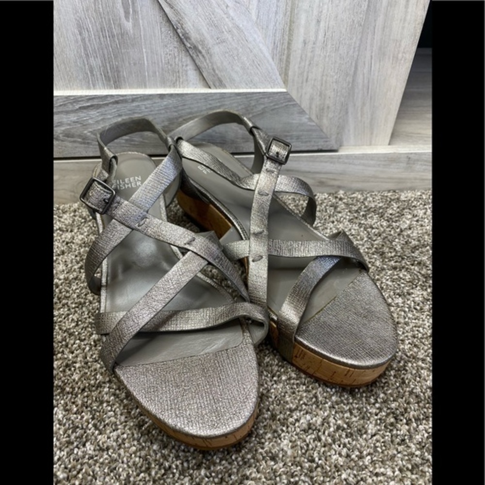 Eileen Fisher “Array” Strappy Cork Wedge Sandal 8 - image 4